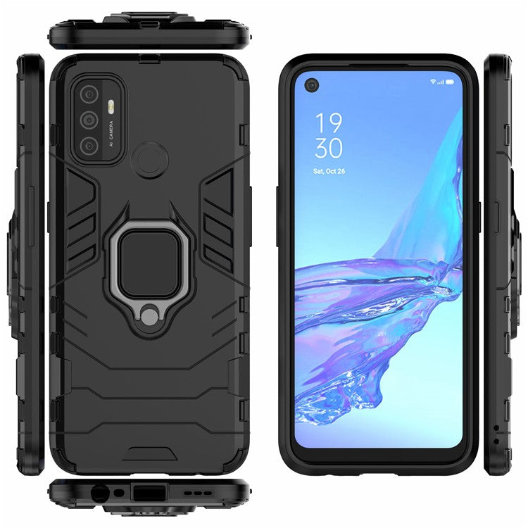 PC + TPU Finger Ring Kickstand Cover Hands-Free Viewing for Oppo A53/A32 (2020) - Black