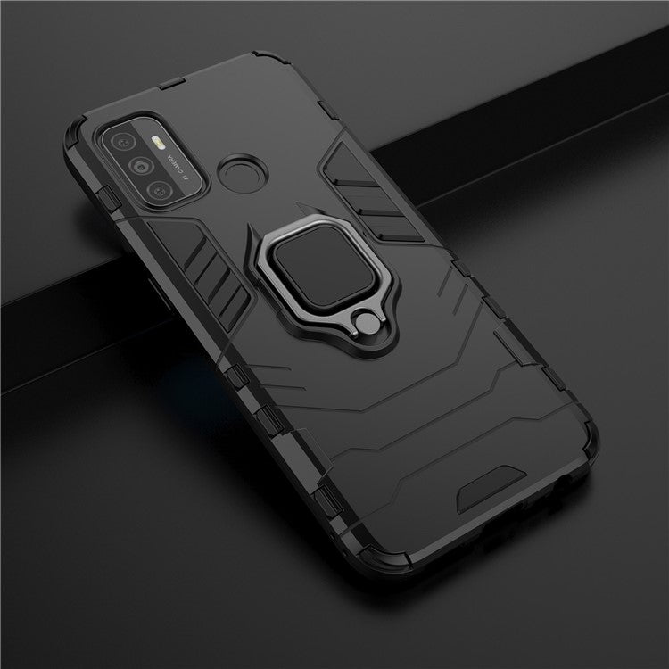 PC + TPU Finger Ring Kickstand Cover Hands-Free Viewing for Oppo A53/A32 (2020) - Black