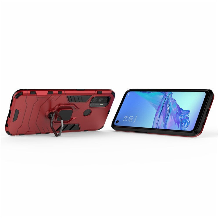 PC + TPU Finger Ring Kickstand Cover Hands-Free Viewing for Oppo A53/A32 (2020) - Red