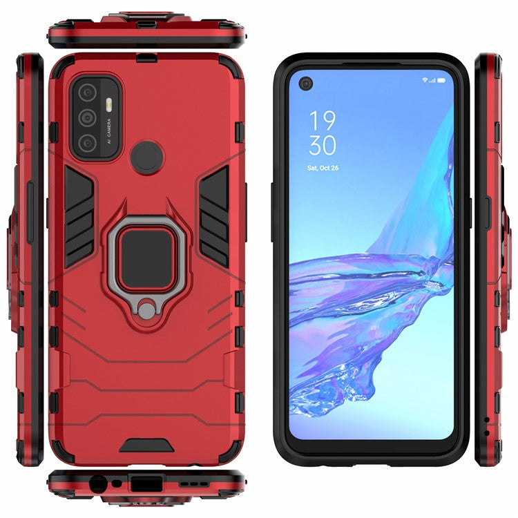 PC + TPU Finger Ring Kickstand Cover Hands-Free Viewing for Oppo A53/A32 (2020) - Red
