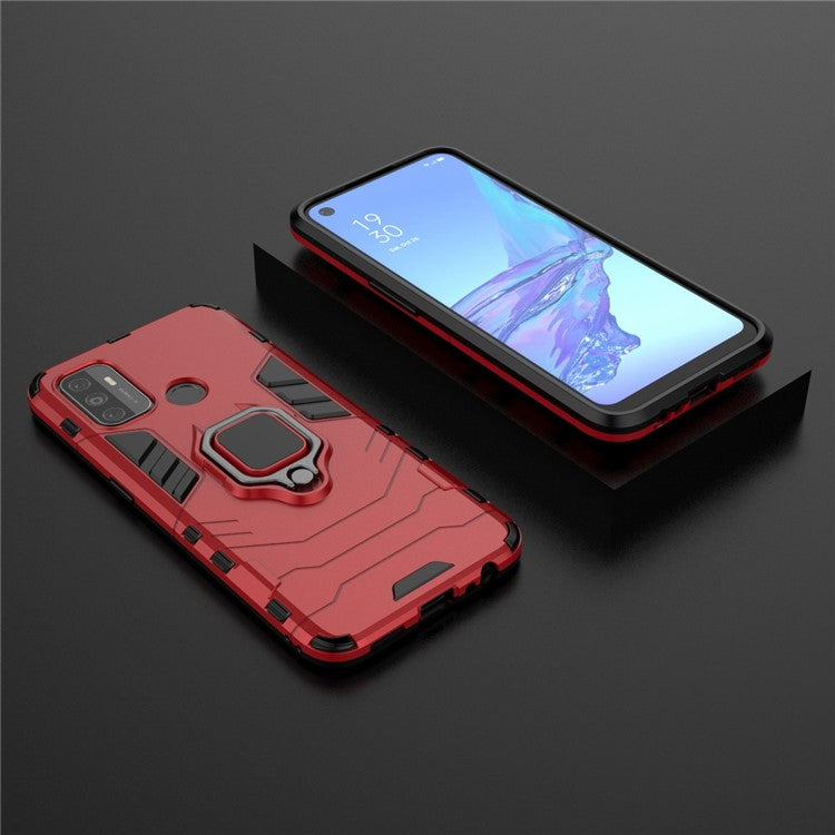 PC + TPU Finger Ring Kickstand Cover Hands-Free Viewing for Oppo A53/A32 (2020) - Red
