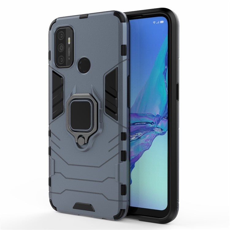 PC + TPU Finger Ring Kickstand Cover Hands-Free Viewing for Oppo A53/A32 (2020) - Blue