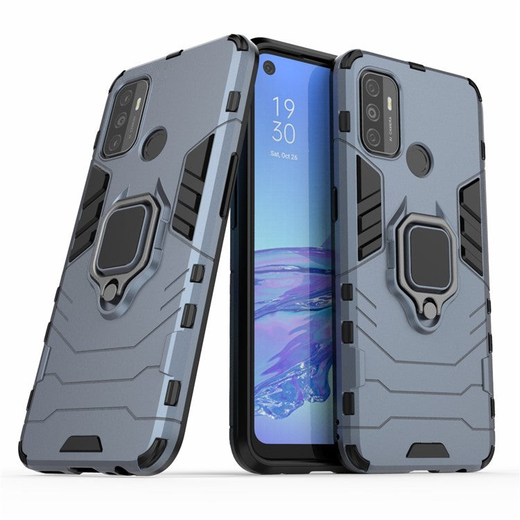 PC + TPU Finger Ring Kickstand Cover Hands-Free Viewing for Oppo A53/A32 (2020) - Blue