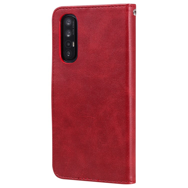Zipper Pocket Leather Protector Wallet Case for OPPO Find X2 Neo/Reno3 Pro - Red