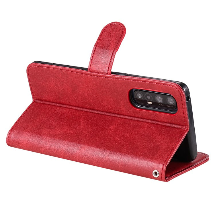 Zipper Pocket Leather Protector Wallet Case for OPPO Find X2 Neo/Reno3 Pro - Red