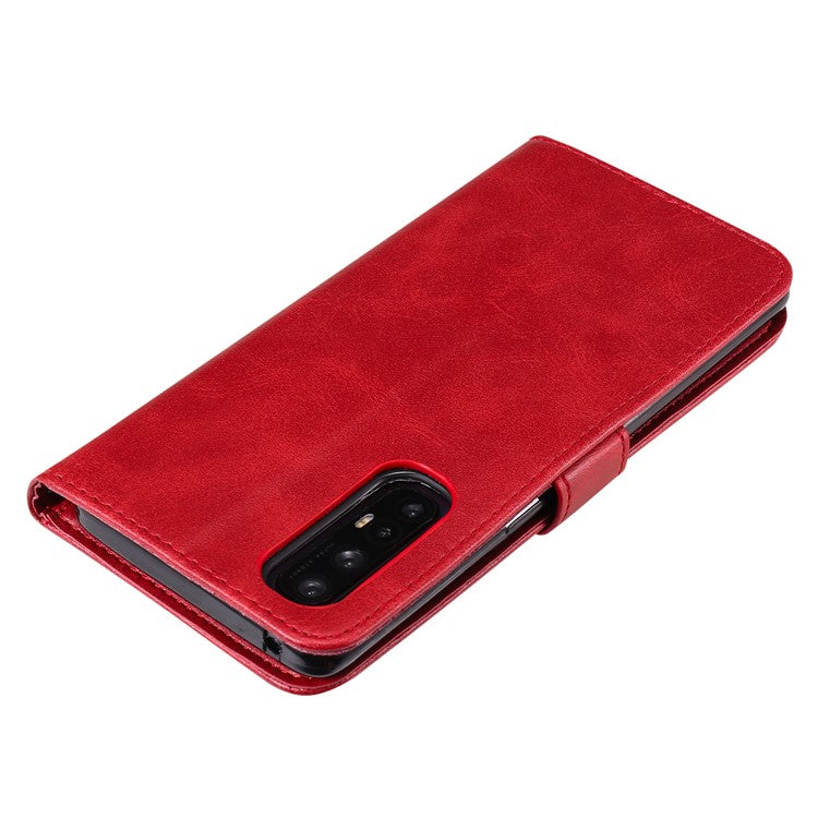 Zipper Pocket Leather Protector Wallet Case for OPPO Find X2 Neo/Reno3 Pro - Red