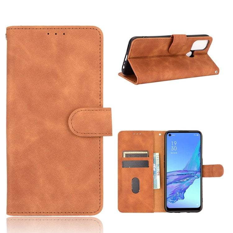 Silky Touch Leather Wallet Case for OPPO A53 (2020)/A32 (2020) - Brown