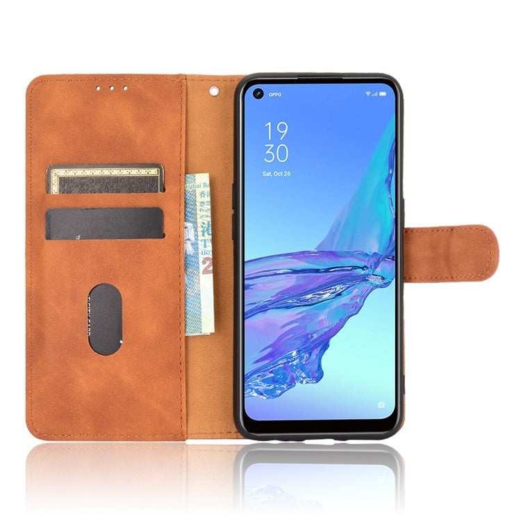 Silky Touch Leather Wallet Case for OPPO A53 (2020)/A32 (2020) - Brown
