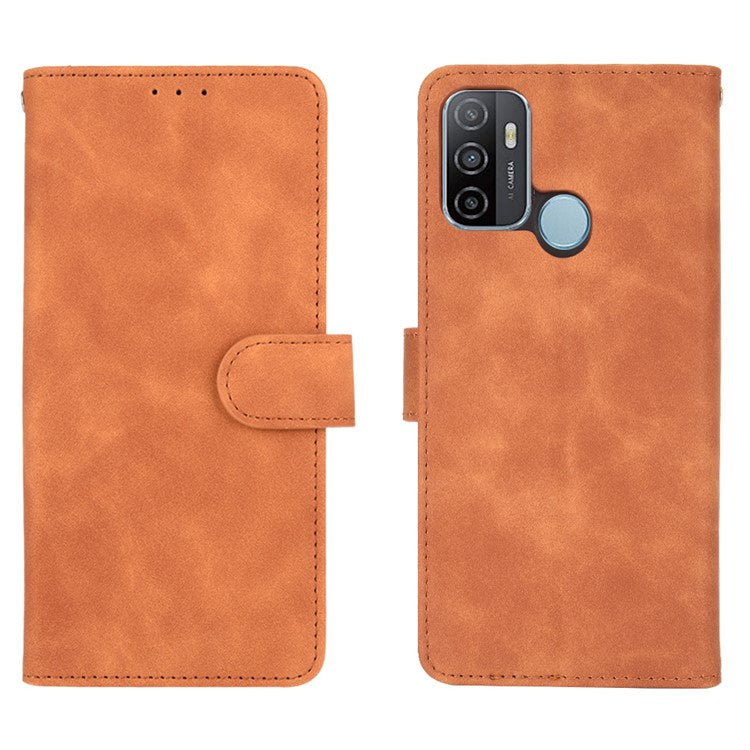 Silky Touch Leather Wallet Case for OPPO A53 (2020)/A32 (2020) - Brown