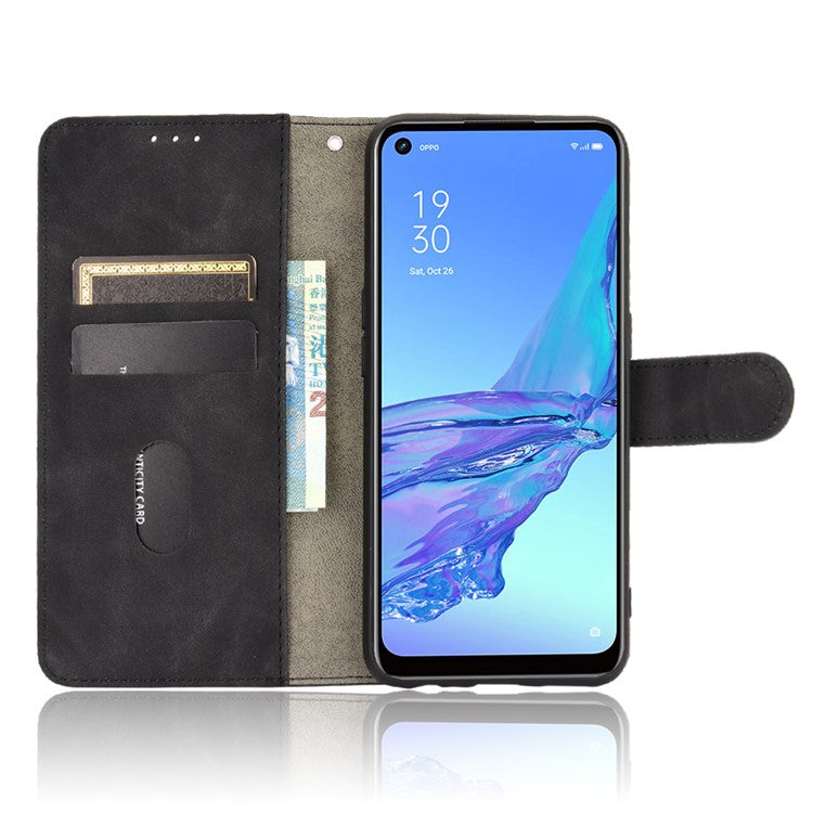 Silky Touch Leather Wallet Case for OPPO A53 (2020)/A32 (2020) - Black