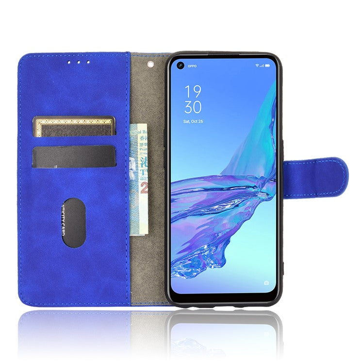 Silky Touch Leather Wallet Case for OPPO A53 (2020)/A32 (2020) - Blue