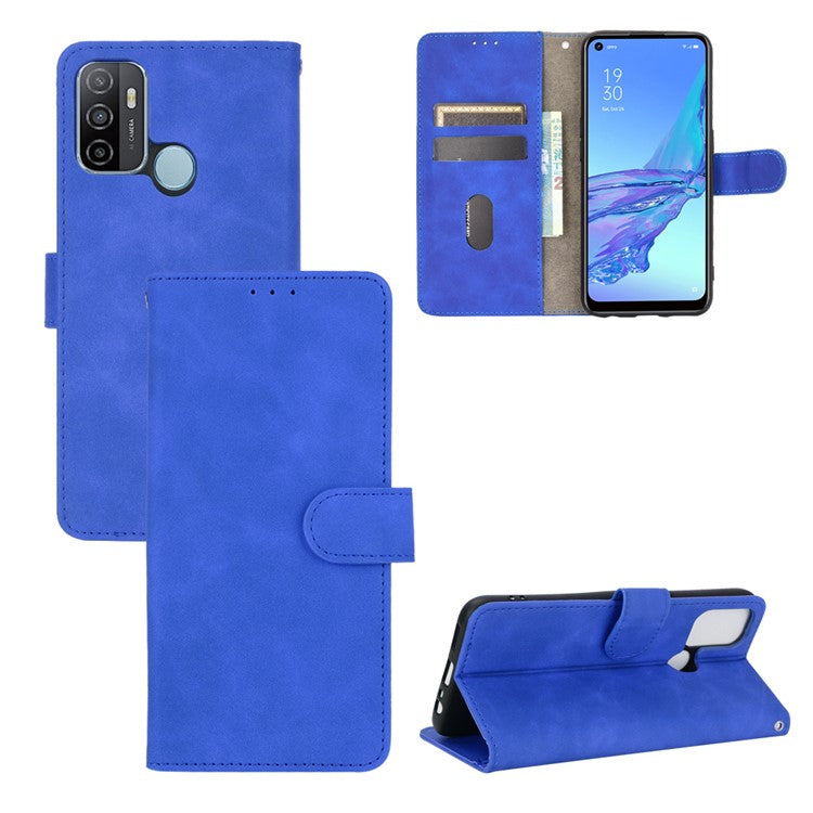 Silky Touch Leather Wallet Case for OPPO A53 (2020)/A32 (2020) - Blue