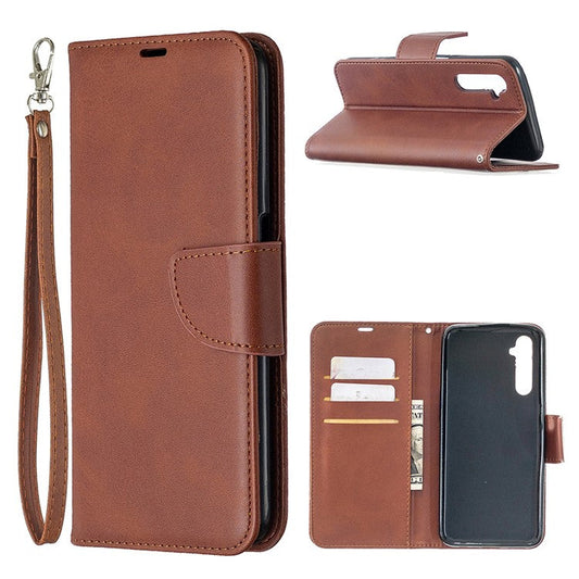 PU Leather Wallet Stand Phone Case for Realme 6 - Dark Brown