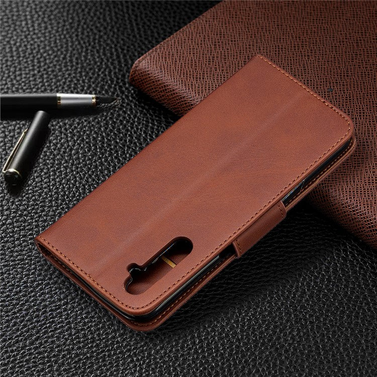 PU Leather Wallet Stand Phone Case for Realme 6 - Dark Brown