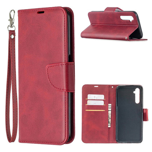 PU Leather Wallet Stand Phone Case for Realme 6 - Red