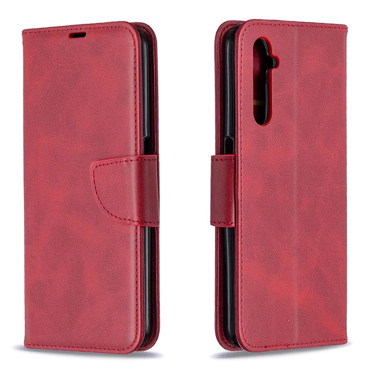 PU Leather Wallet Stand Phone Case for Realme 6 - Red