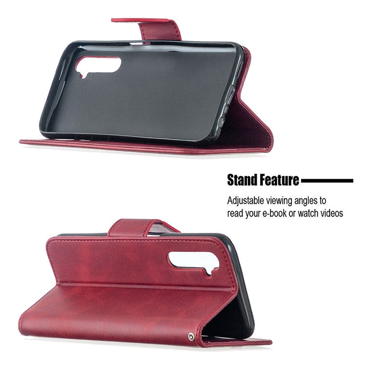 PU Leather Wallet Stand Phone Case for Realme 6 - Red