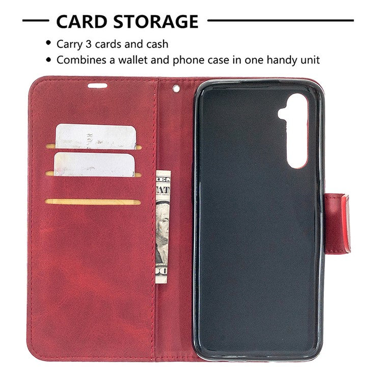 PU Leather Wallet Stand Phone Case for Realme 6 - Red
