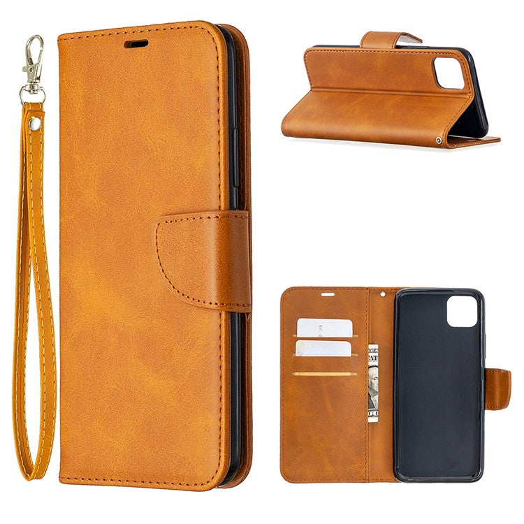 PU Leather Wallet Stand Phone Case for Realme C11 - Light Brown