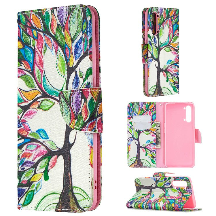 Pattern Printing Leather Wallet Protective Case for Oppo Find X2 Lite - Tree
