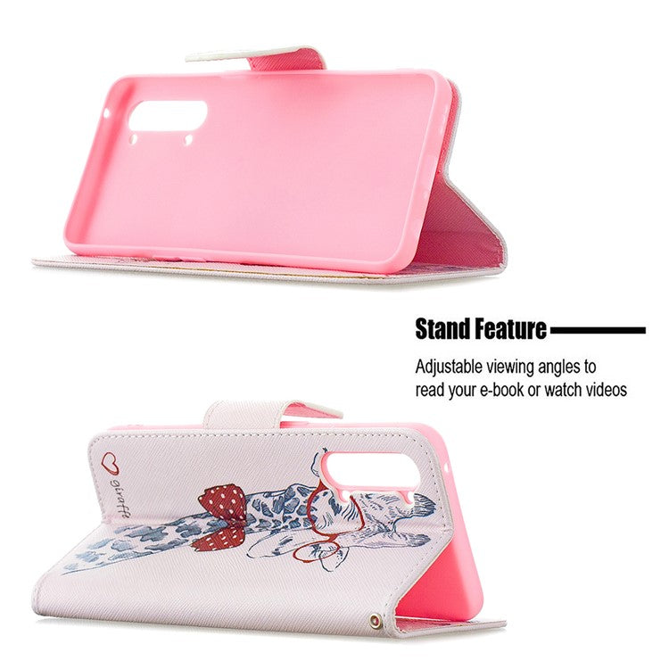 Pattern Printing Leather Wallet Protective Case for Oppo Find X2 Lite - Giraffe