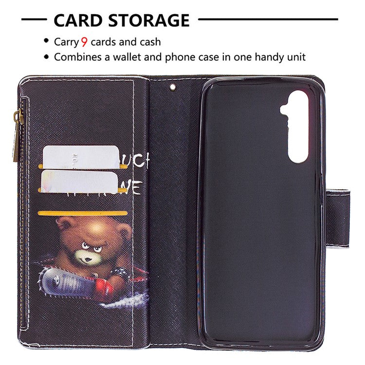 BF03 Pattern Printing Zipper Wallet Leather Phone Case for Realme 6 - Bear