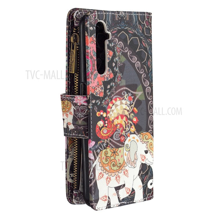 BF03 Pattern Printing Zipper Wallet Leather Phone Case for Realme 6 - Elephant
