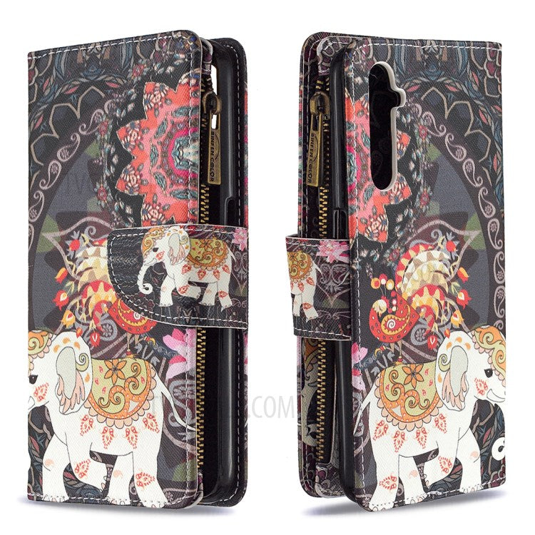 BF03 Pattern Printing Zipper Wallet Leather Phone Case for Realme 6 - Elephant