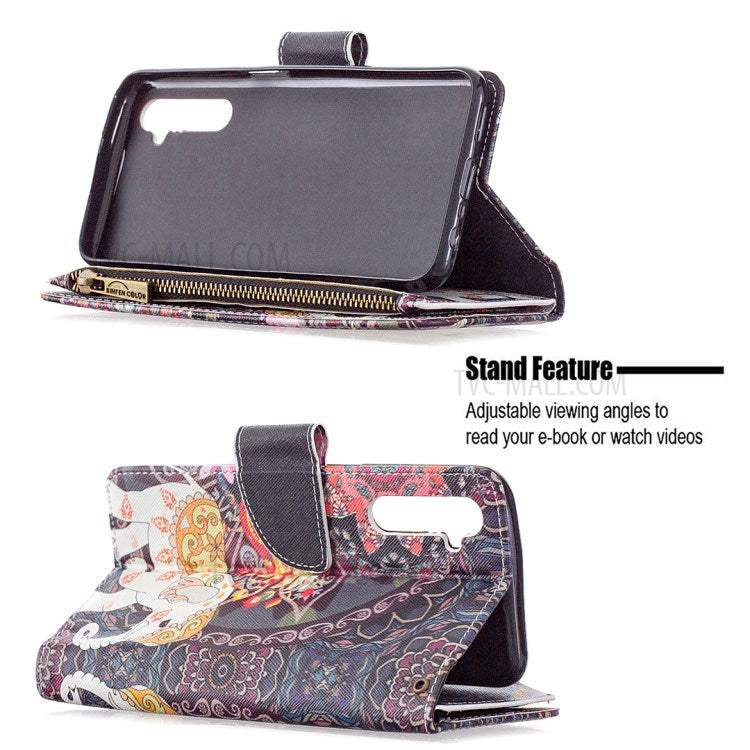 BF03 Pattern Printing Zipper Wallet Leather Phone Case for Realme 6 - Elephant