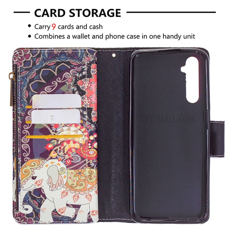BF03 Pattern Printing Zipper Wallet Leather Phone Case for Realme 6 - Elephant