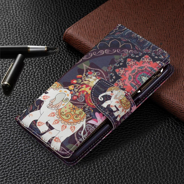 BF03 Pattern Printing Zipper Wallet Leather Phone Case for Realme 6 - Elephant