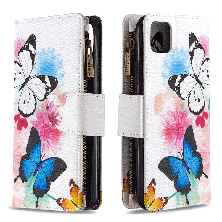 BF03 Pattern Printing Zipper Wallet Leather Phone Case for Realme C11 - Blue and White Butterfly