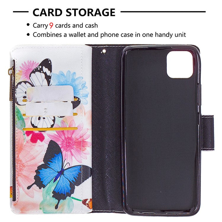 BF03 Pattern Printing Zipper Wallet Leather Phone Case for Realme C11 - Blue and White Butterfly