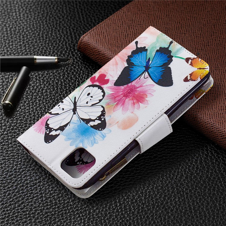 BF03 Pattern Printing Zipper Wallet Leather Phone Case for Realme C11 - Blue and White Butterfly