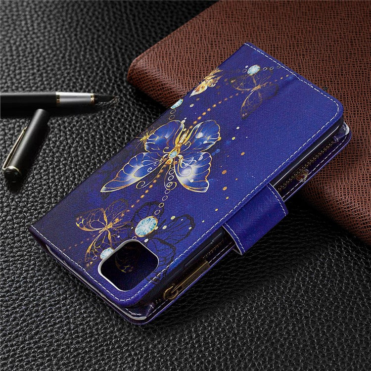 BF03 Pattern Printing Zipper Wallet Leather Phone Case for Realme C11 - Gold Butterfly