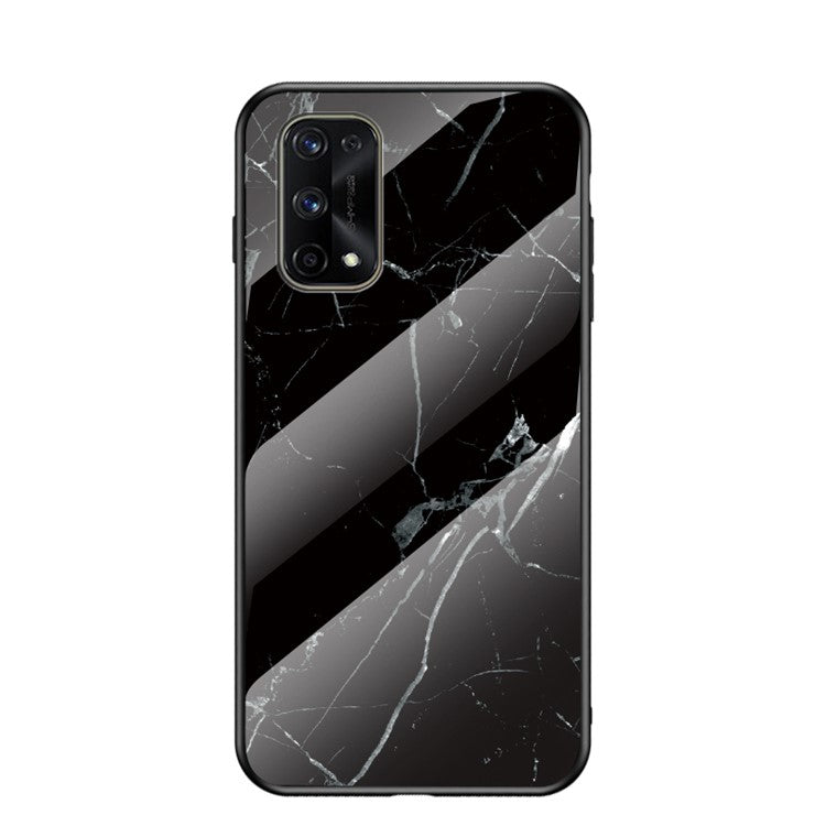 Marbling Pattern Tempered Glass + PC + TPU Edge Cell Phone Hybrid Cover for Oppo Realme 7 Pro - Black Marble