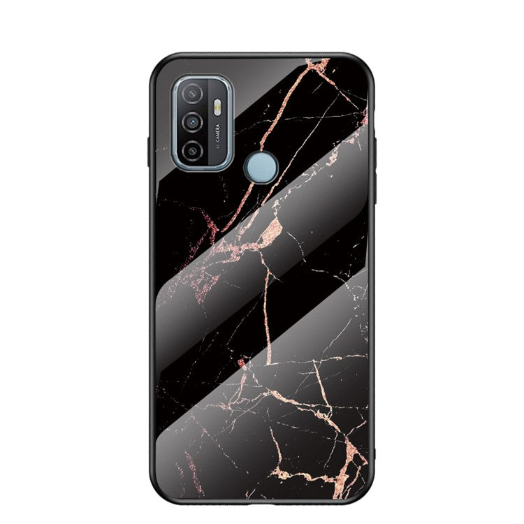 Marbling Pattern Tempered Glass and PC Phone Shell with TPU Edge for Oppo A53(2020) - Gold Black Marble