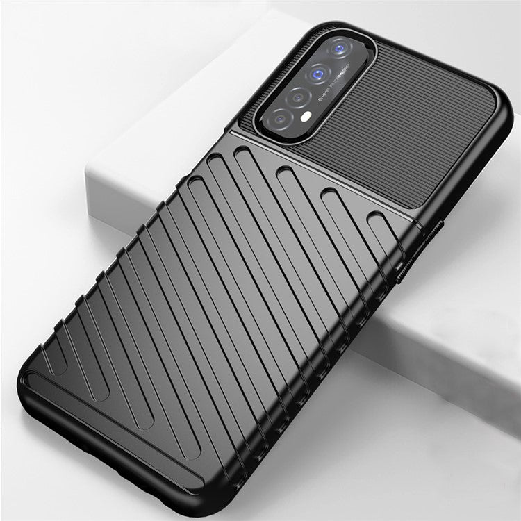 Thunder Series Twill Texture Thicken TPU Phone Case for Realme 7 (Global) - Black
