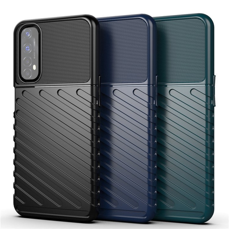 Thunder Series Twill Texture Thicken TPU Phone Case for Realme 7 (Global) - Black