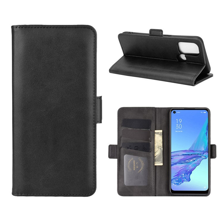 Magnetic Double Clasp Leather Wallet Stand Cover for OPPO A53 (2020) - Black
