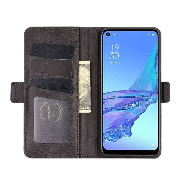 Magnetic Double Clasp Leather Wallet Stand Cover for OPPO A53 (2020) - Black