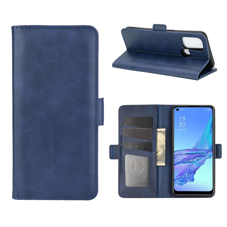 Magnetic Double Clasp Leather Wallet Stand Cover for OPPO A53 (2020) - Blue