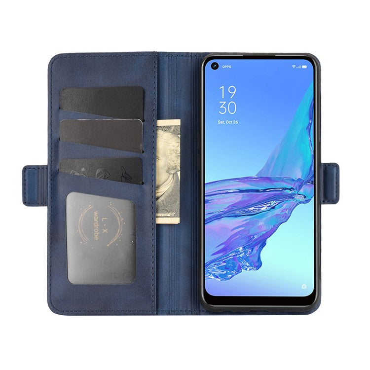 Magnetic Double Clasp Leather Wallet Stand Cover for OPPO A53 (2020) - Blue
