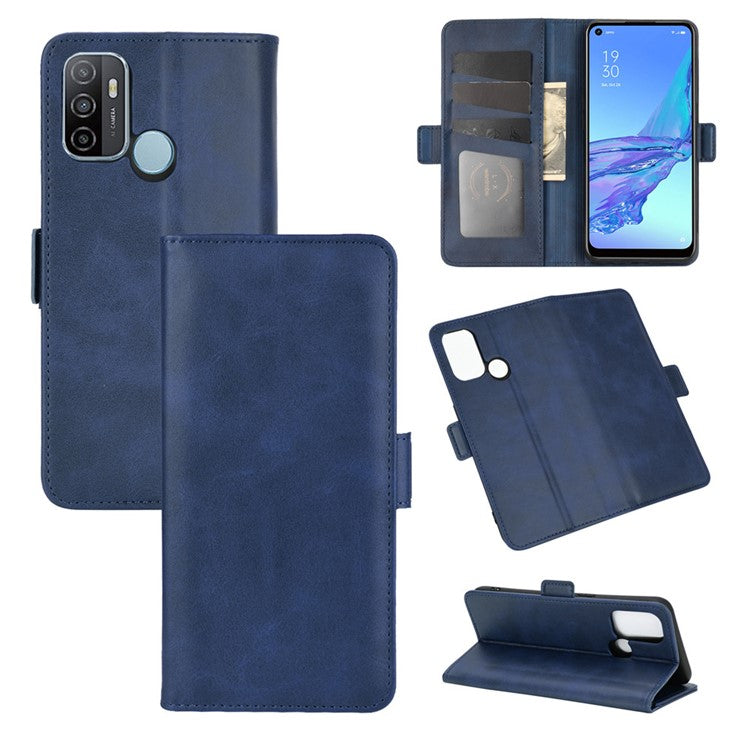 Magnetic Double Clasp Leather Wallet Stand Cover for OPPO A53 (2020) - Blue