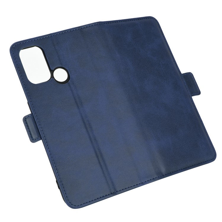 Magnetic Double Clasp Leather Wallet Stand Cover for OPPO A53 (2020) - Blue