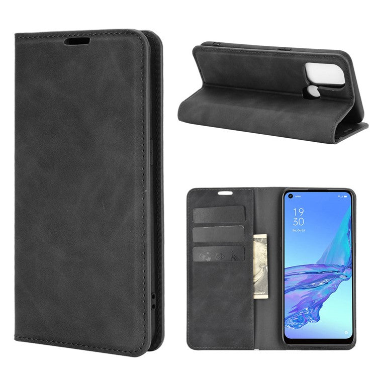 Silky Touch Leather Stand Shell Case for OPPO A53(2020) - Black