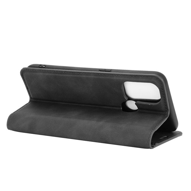 Silky Touch Leather Stand Shell Case for OPPO A53(2020) - Black