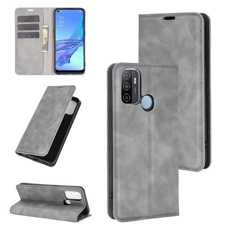 Silky Touch Leather Stand Shell Case for OPPO A53(2020) - Grey