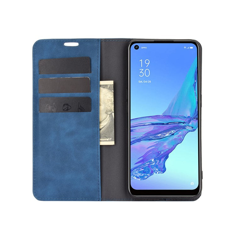 Silky Touch Leather Stand Shell Case for OPPO A53(2020) - Blue