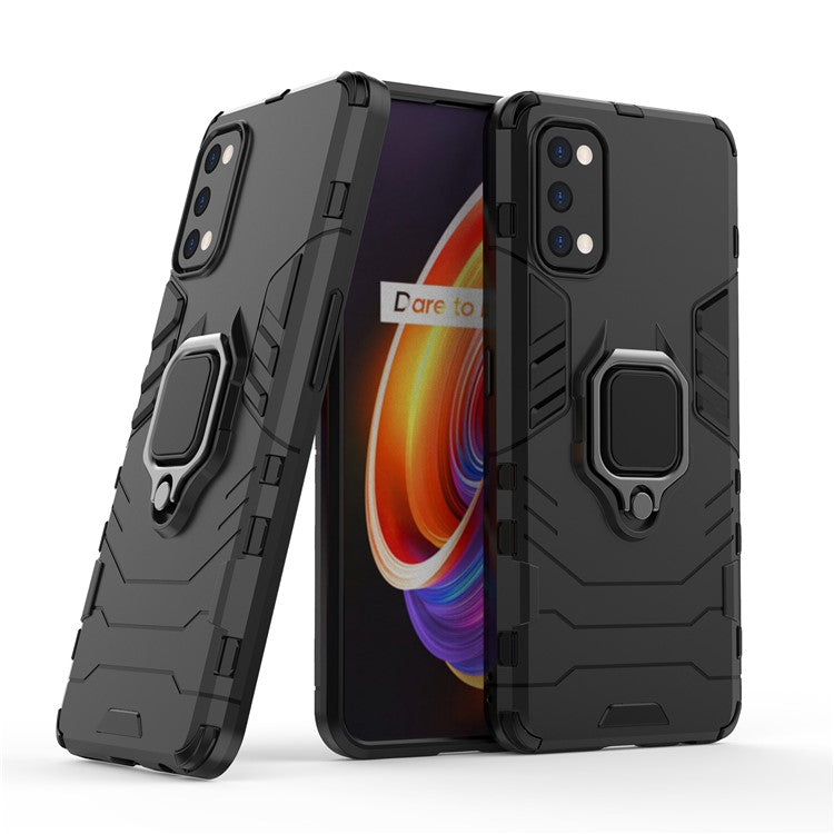 Ring-Shape Kickstand PC + TPU Phone Case for OPPO Realme 7 Pro - Black